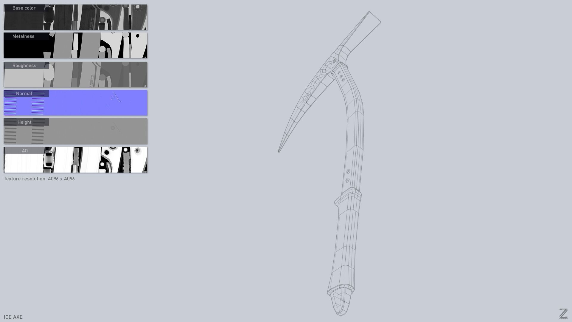 Ice axe Low-poly 3D model_3