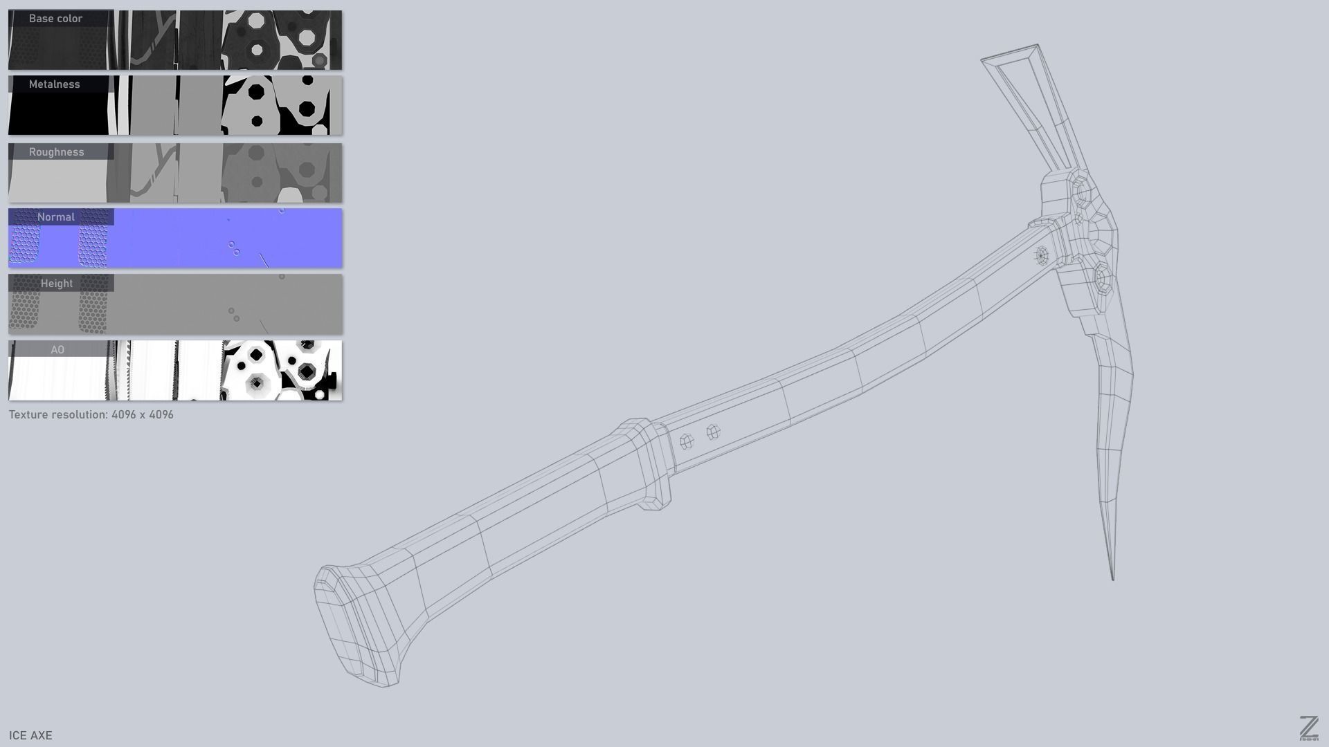 Ice axe Low-poly 3D model_3