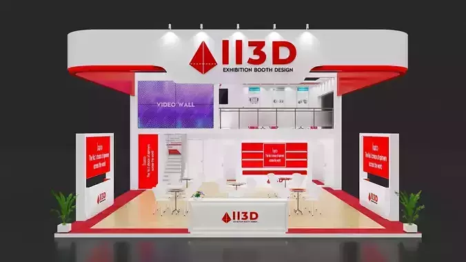 Exhibition Stand Stall Three Side Open 12X9 3D model