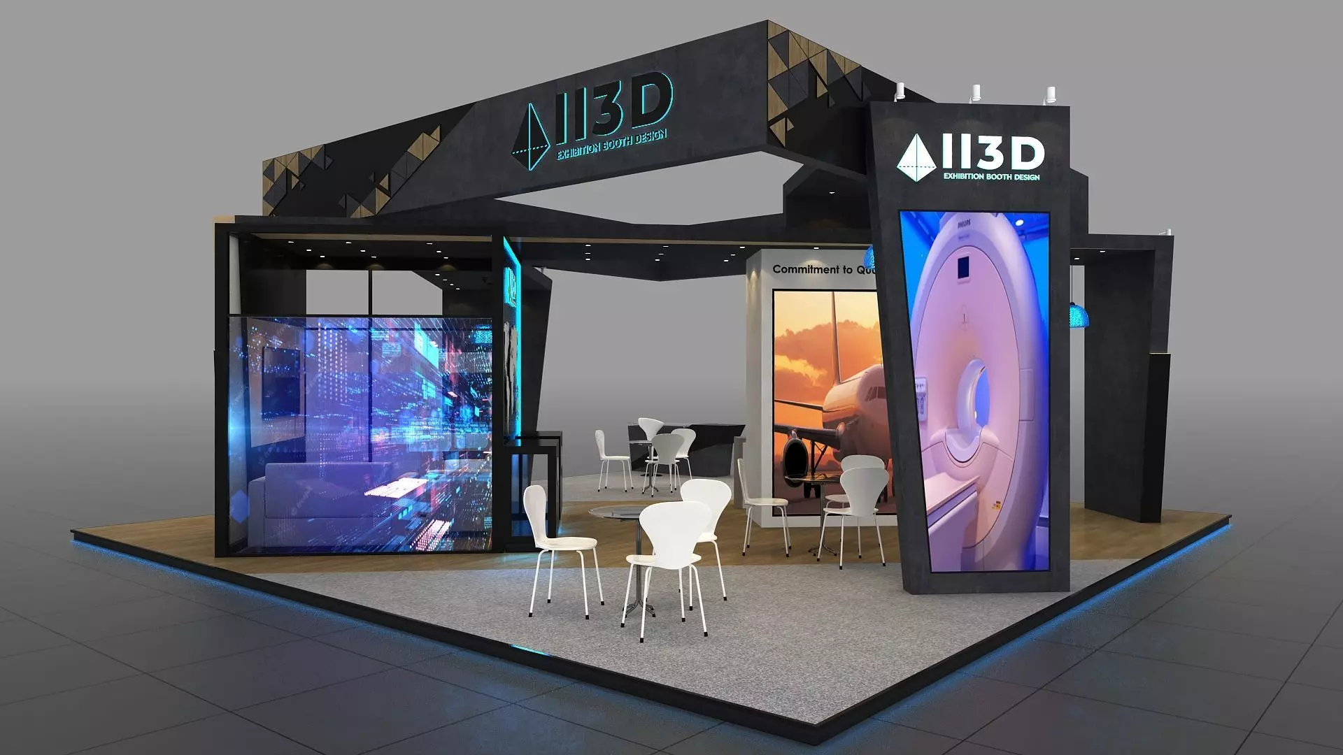 Exhibition Stand Stall Two Side Open 9X9 3D model_0