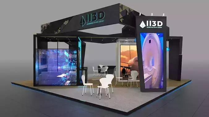 Exhibition Stand Stall Two Side Open 9X9 3D model