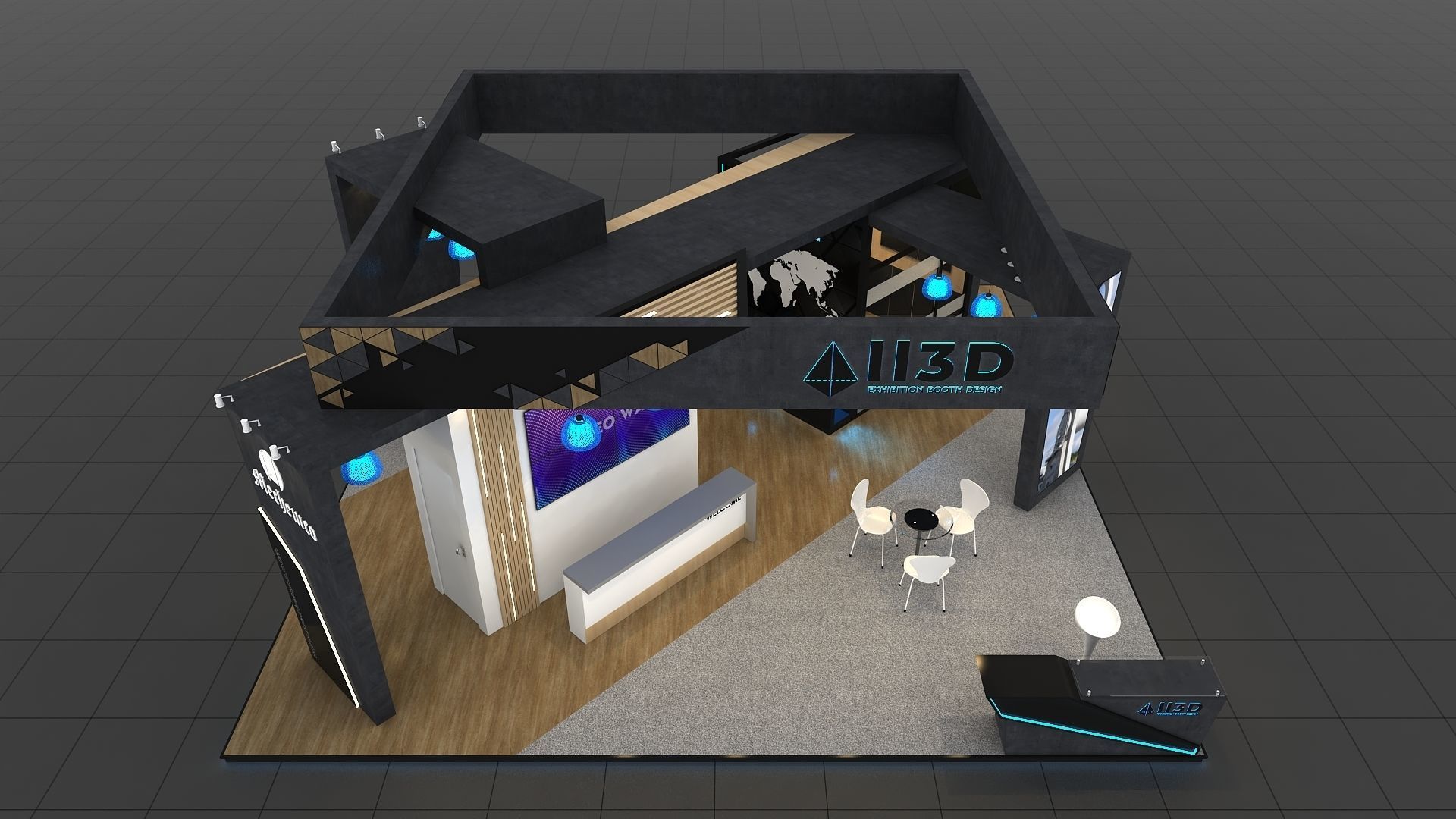Exhibition Stand Stall Two Side Open 9X9 3D model_10