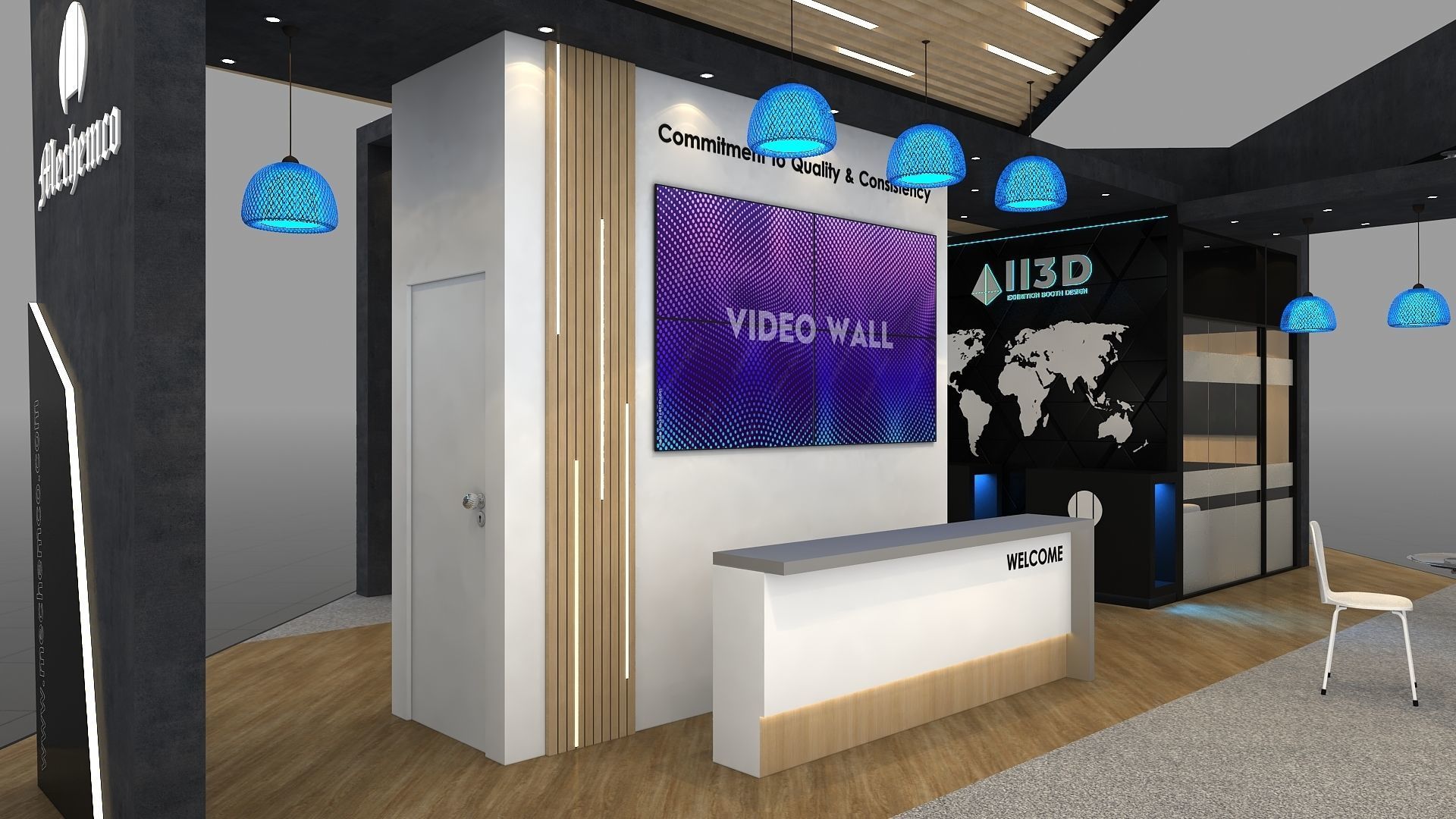 Exhibition Stand Stall Two Side Open 9X9 3D model_6