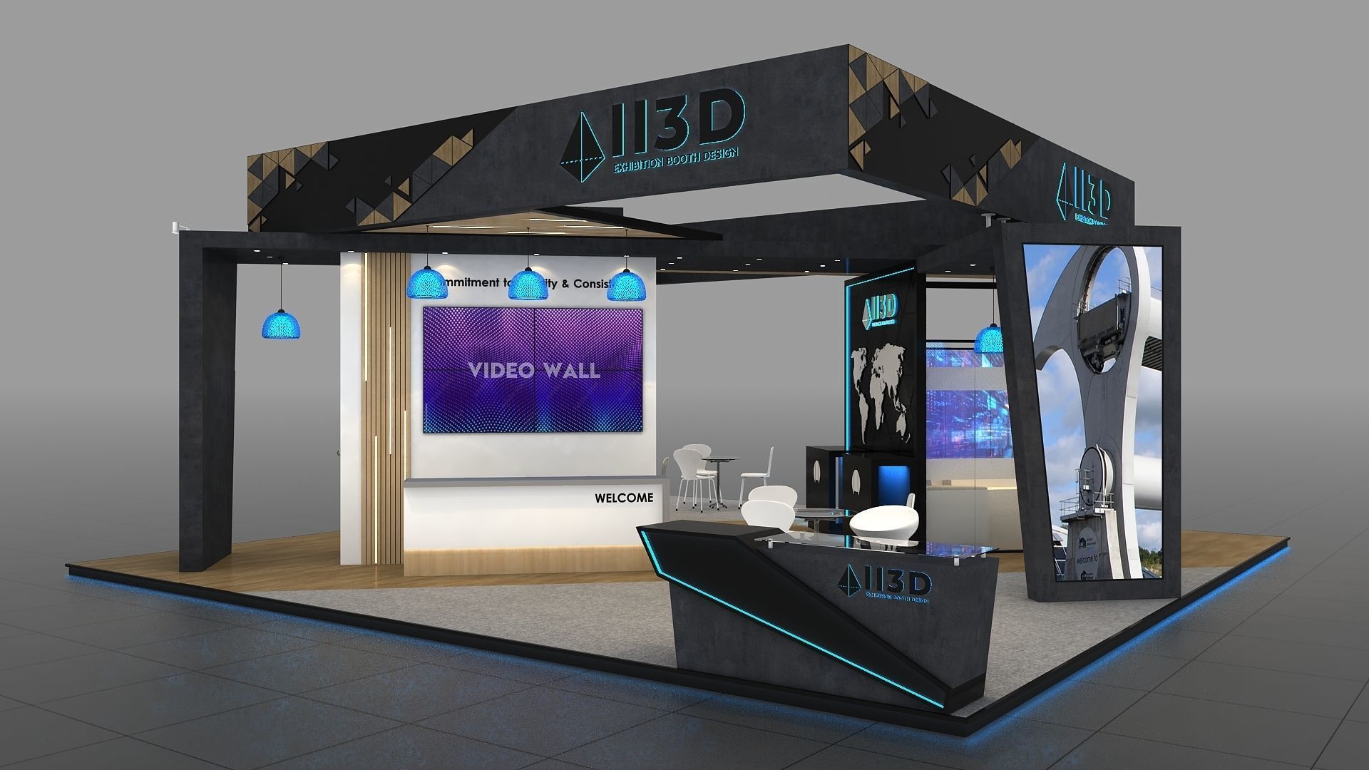 Exhibition Stand Stall Two Side Open 9X9 3D model_1