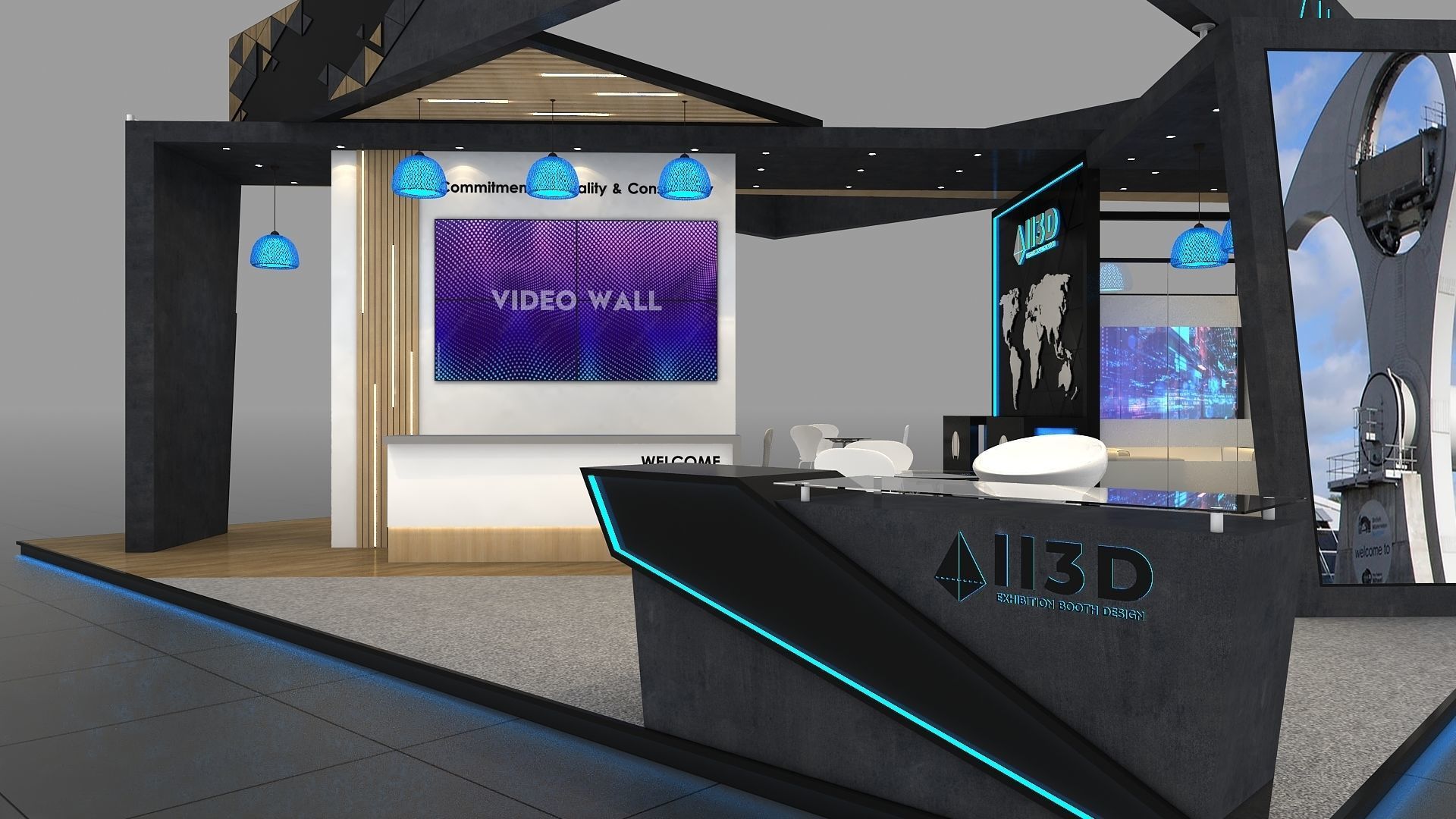 Exhibition Stand Stall Two Side Open 9X9 3D model_4