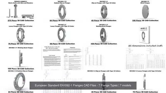 European Standard EN1092-1 Flanges CAD Files - 7 Flange Types 3D Model Collection