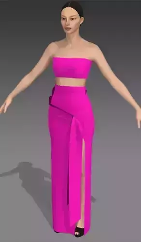 Two pieces skirt and pink blouse straples skirt belt detail look