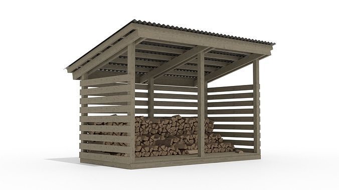 Firewood Shed - 6x12 - with Logs 3D model