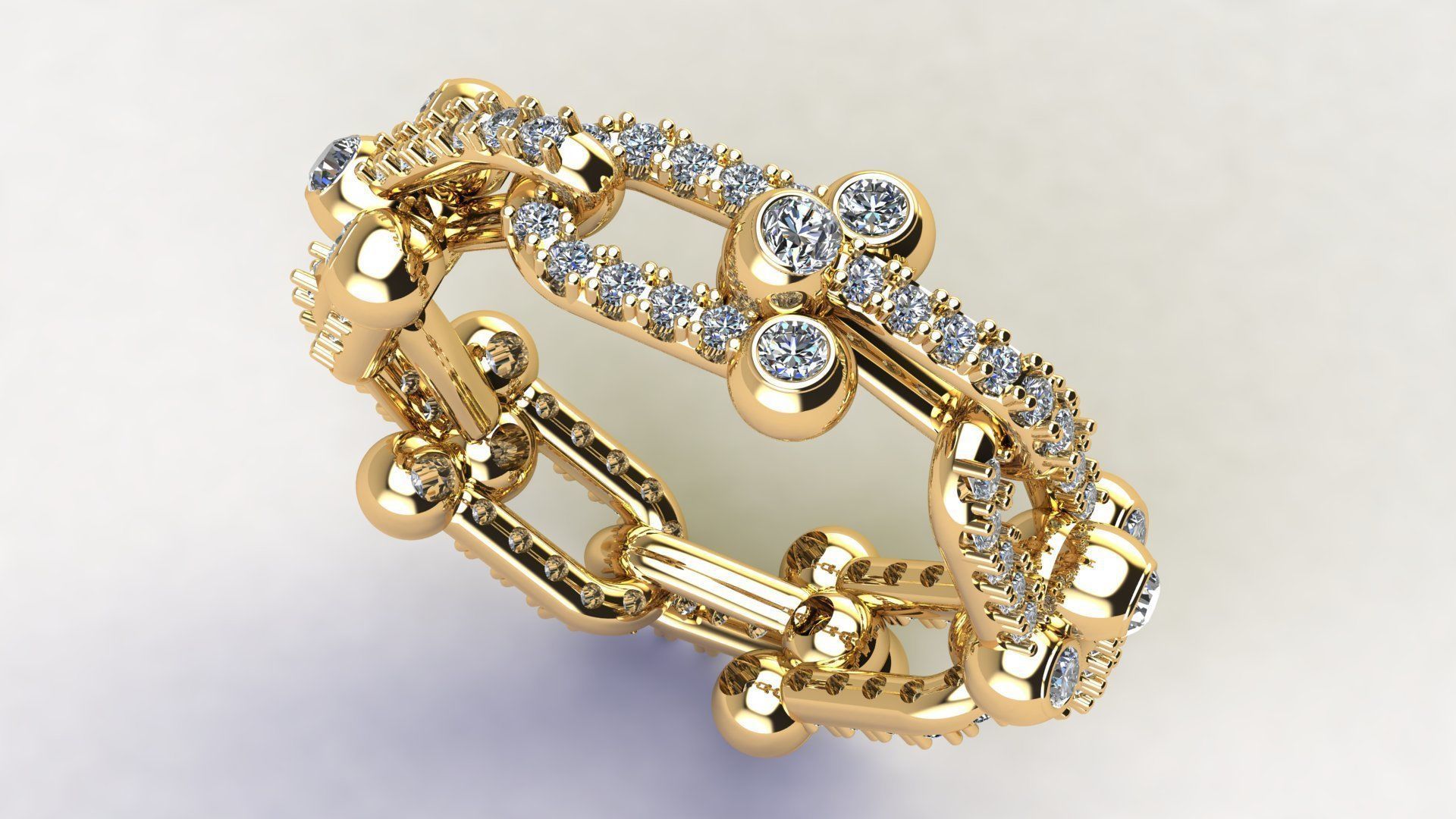 Gold Diamond Ring Bend Ring 3D model_2