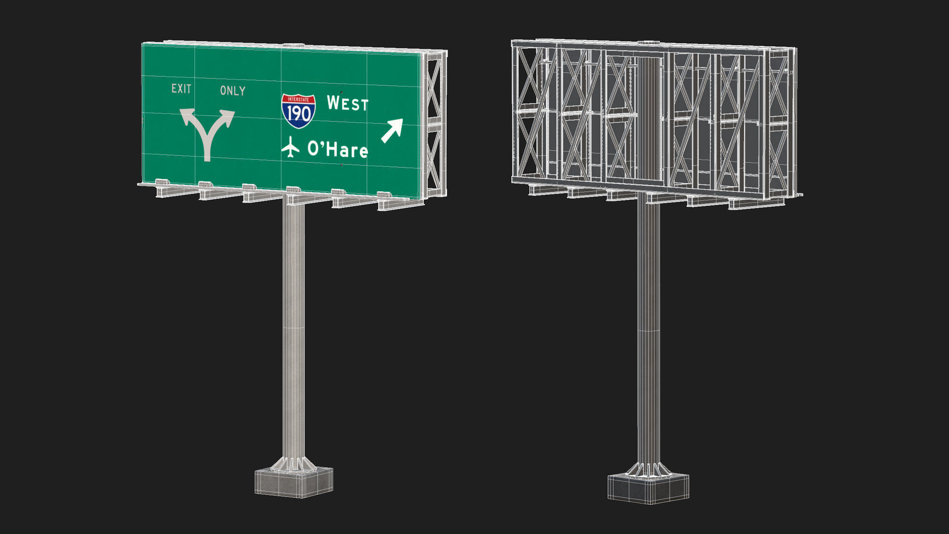 Highway Sign 01 Low-poly 3D model_16
