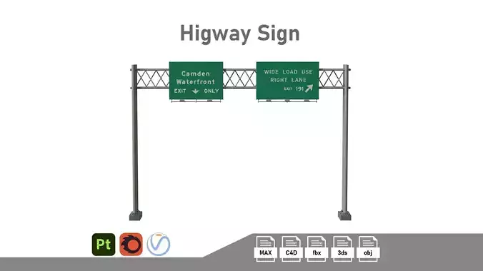 Highway Sign 04 Low-poly 3D model