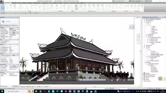 pagoda in vietnam - revit file 3D model