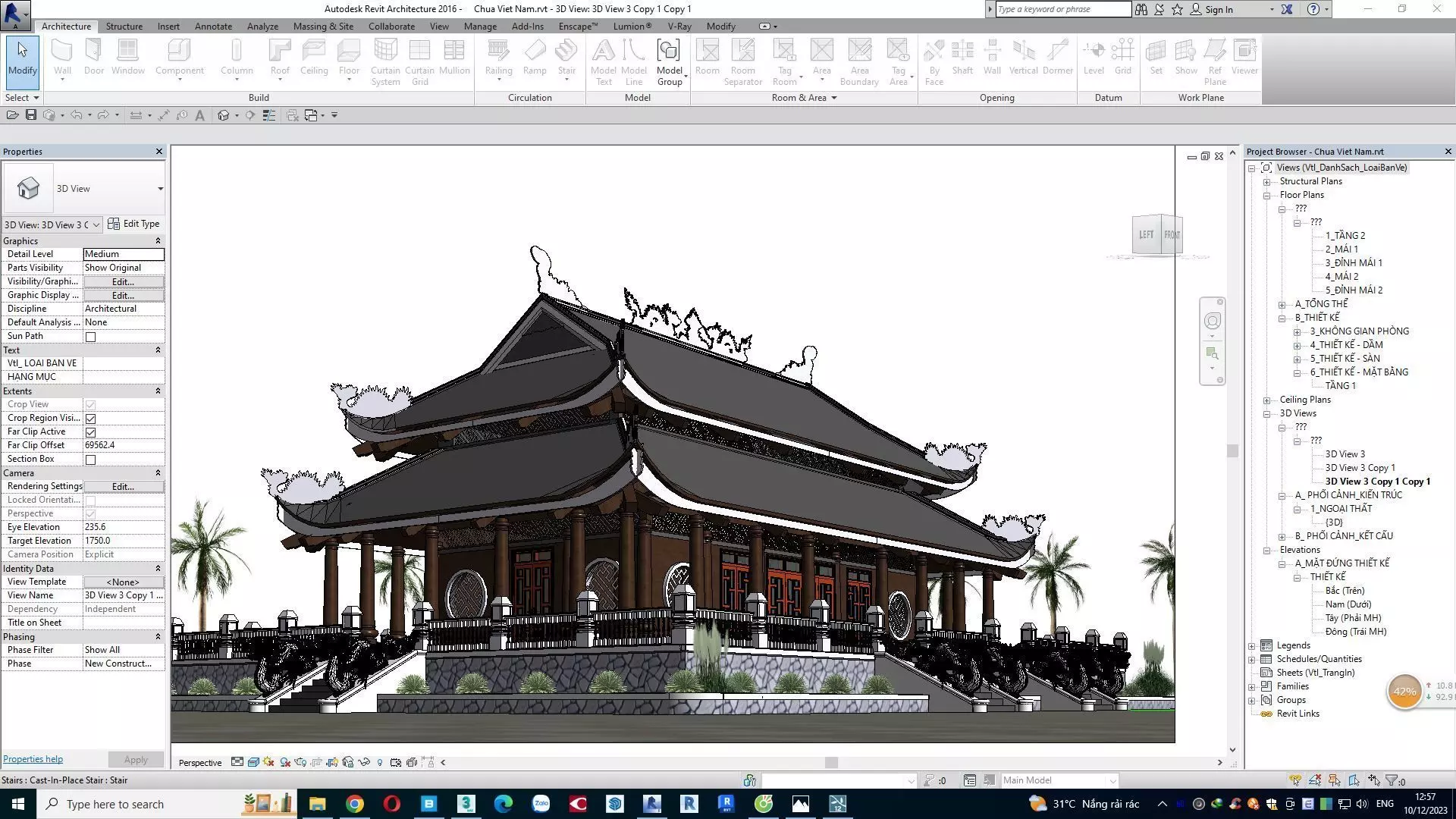 pagoda in vietnam - revit file 3D model_0