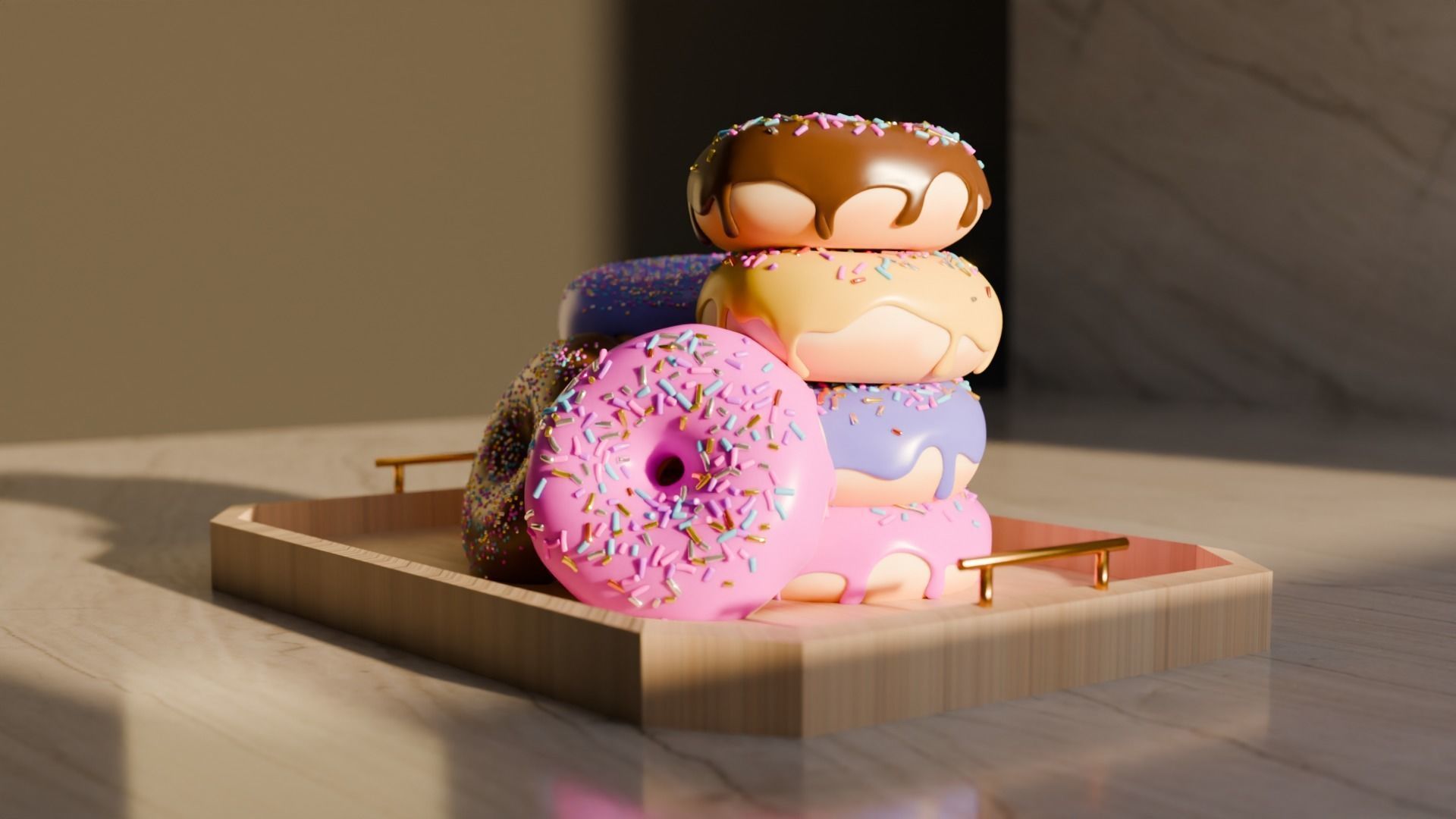 Photorealistic donut with a Classic tray 3D model_2