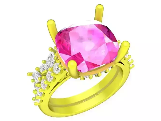 A7553 Diamond Cushion Engagement Ring 3D Model