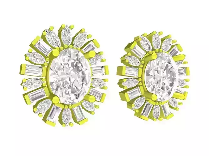 A7558 Oval Diamond Women Earrings 3D Model