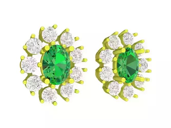 A7566 Oval Diamond Halo Stud Earring 3D Model