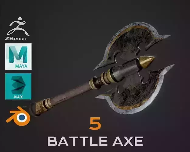 BATTLE AXE - 5 MODELS PACK Low-poly 3D model