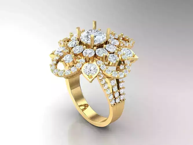 Flower Ring with diamond cad file 1WR39