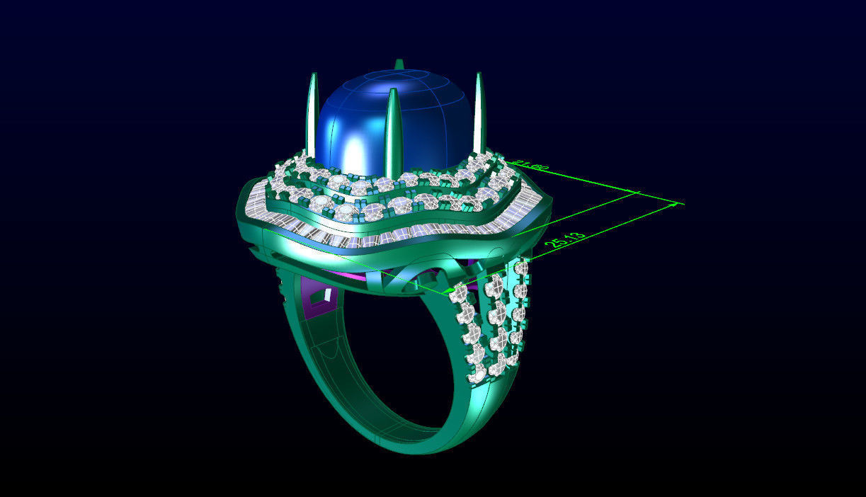 Ring baguette diamond 3D print model_2