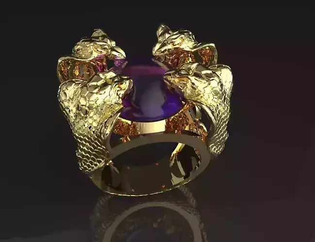 Snake Embrace Ring with Central Stone 3D print model