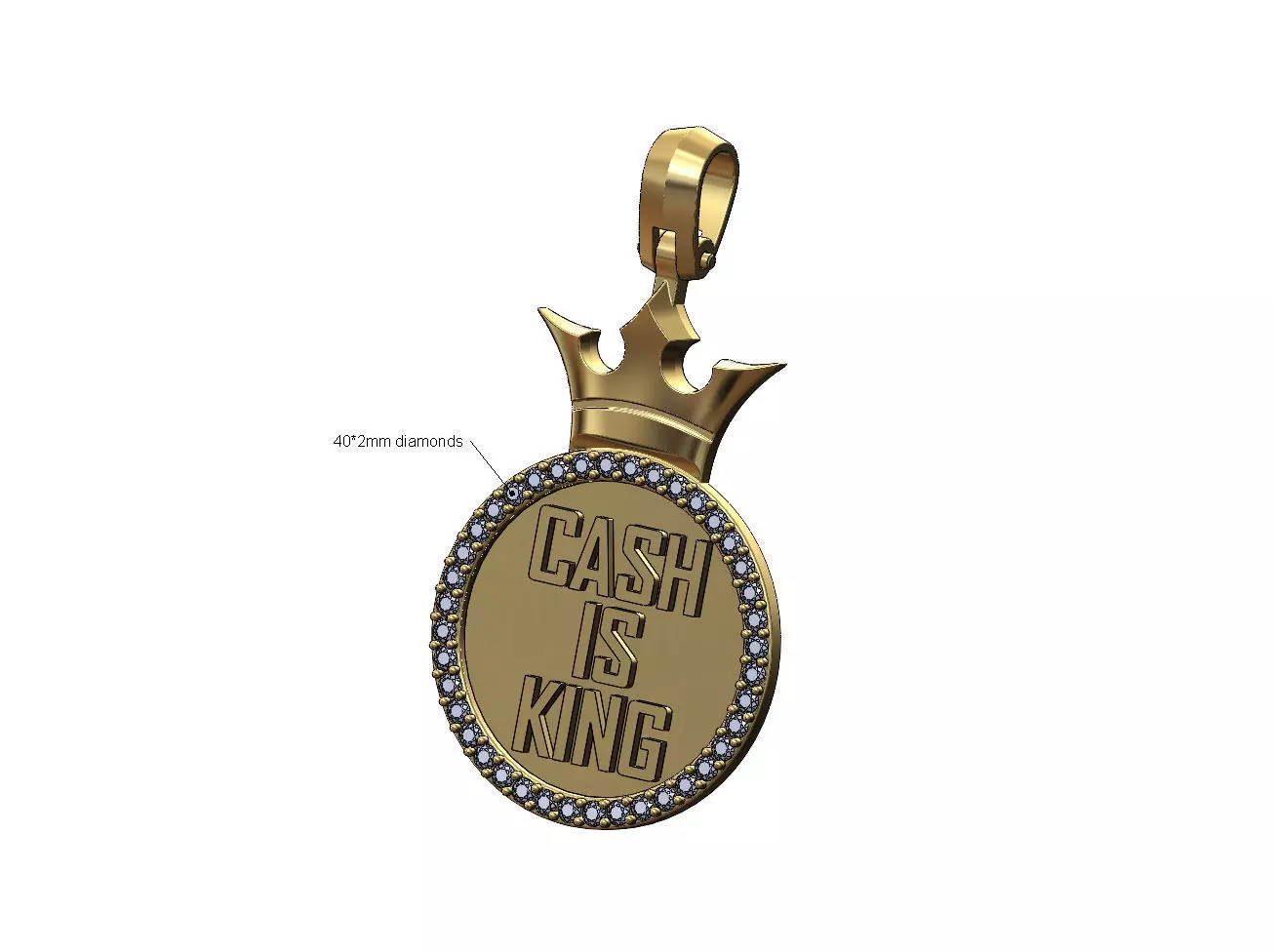 Crown cash is king diamond pendant 3D print model