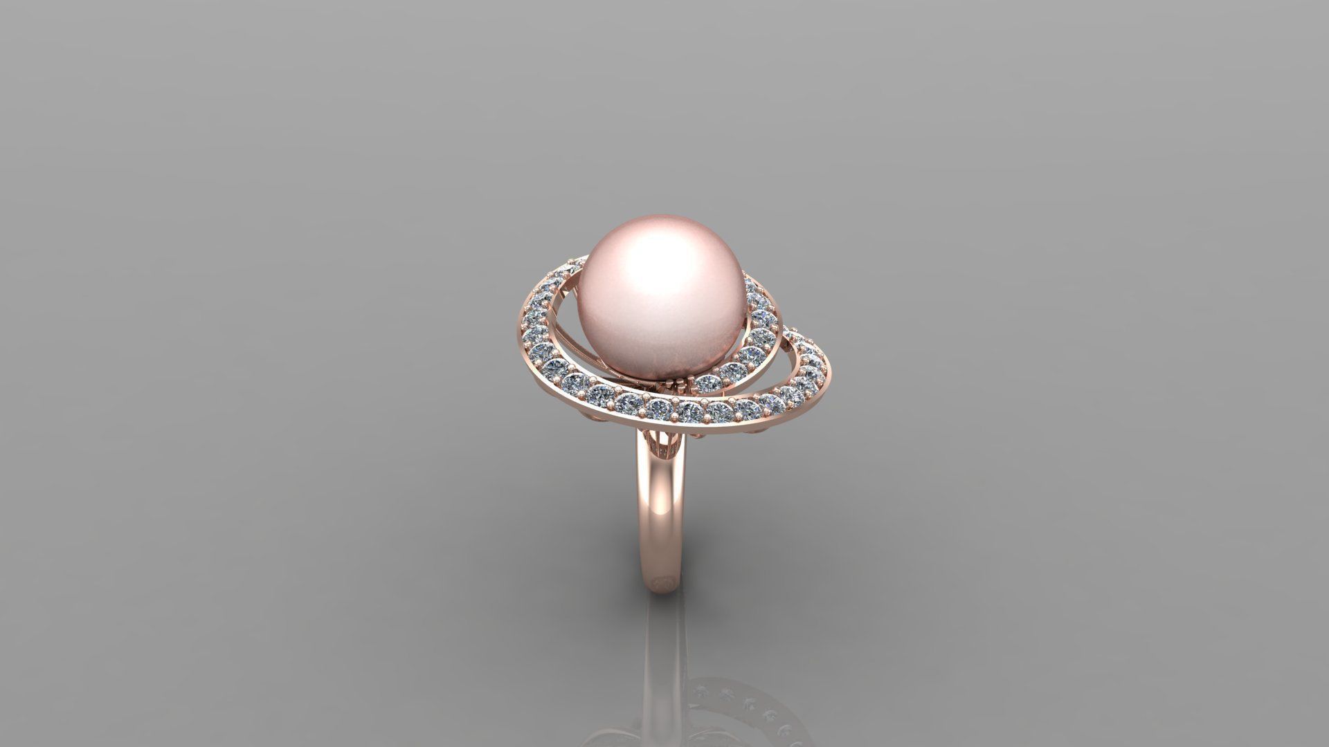 beautiful peal with round diamond ring RG 23 3D print model_3