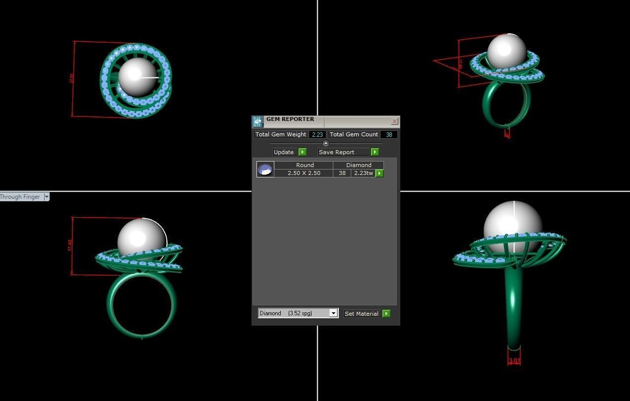 beautiful peal with round diamond ring RG 23 3D print model_1