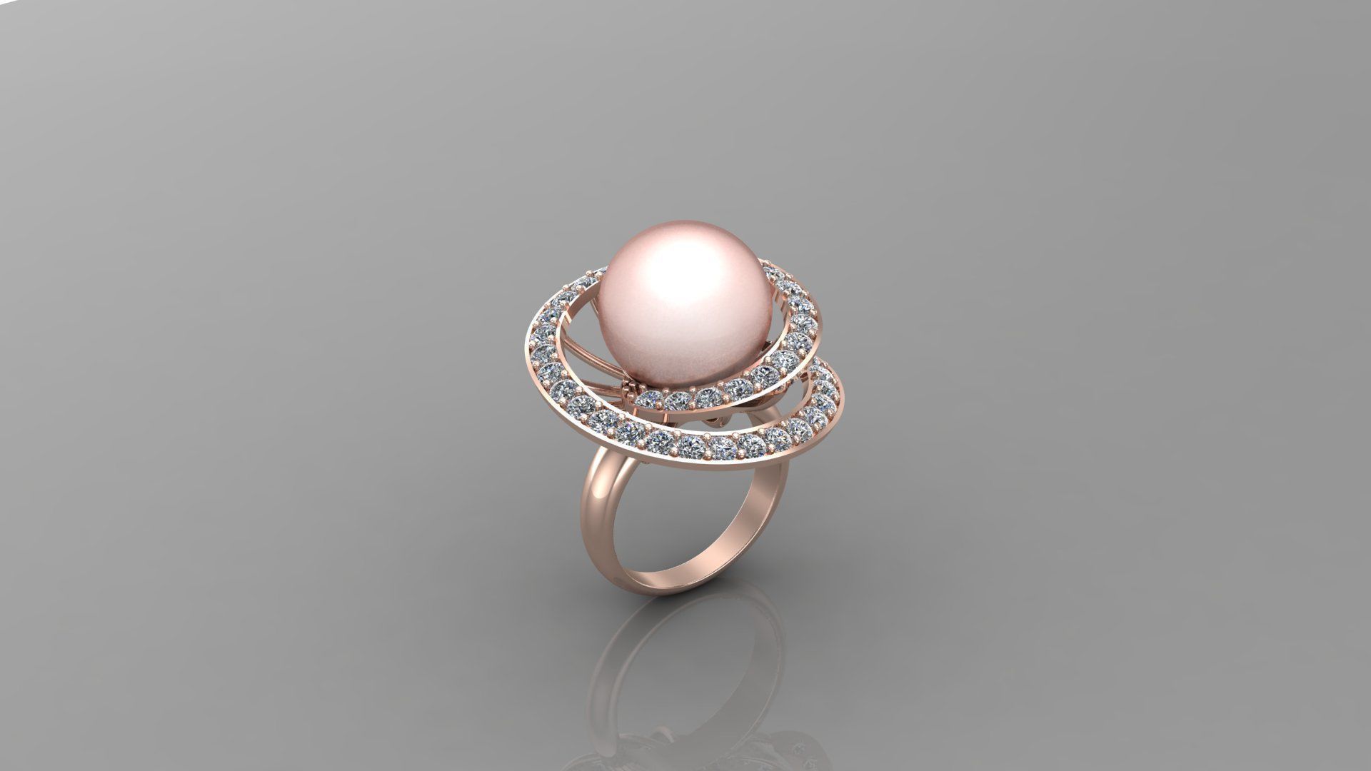 beautiful peal with round diamond ring RG 23 3D print model_2