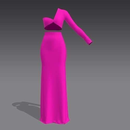 Two pieces pink skirt and blouse asymetric detail Low-poly 3D model