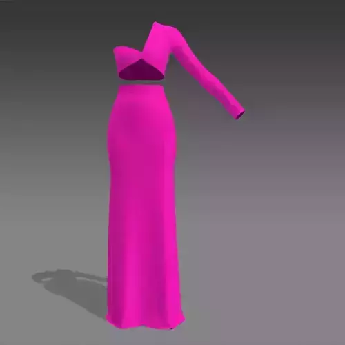 Two pieces pink skirt and blouse asymetric detail