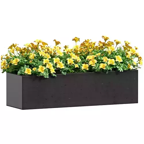Window box pot with yellow flowers 3D model