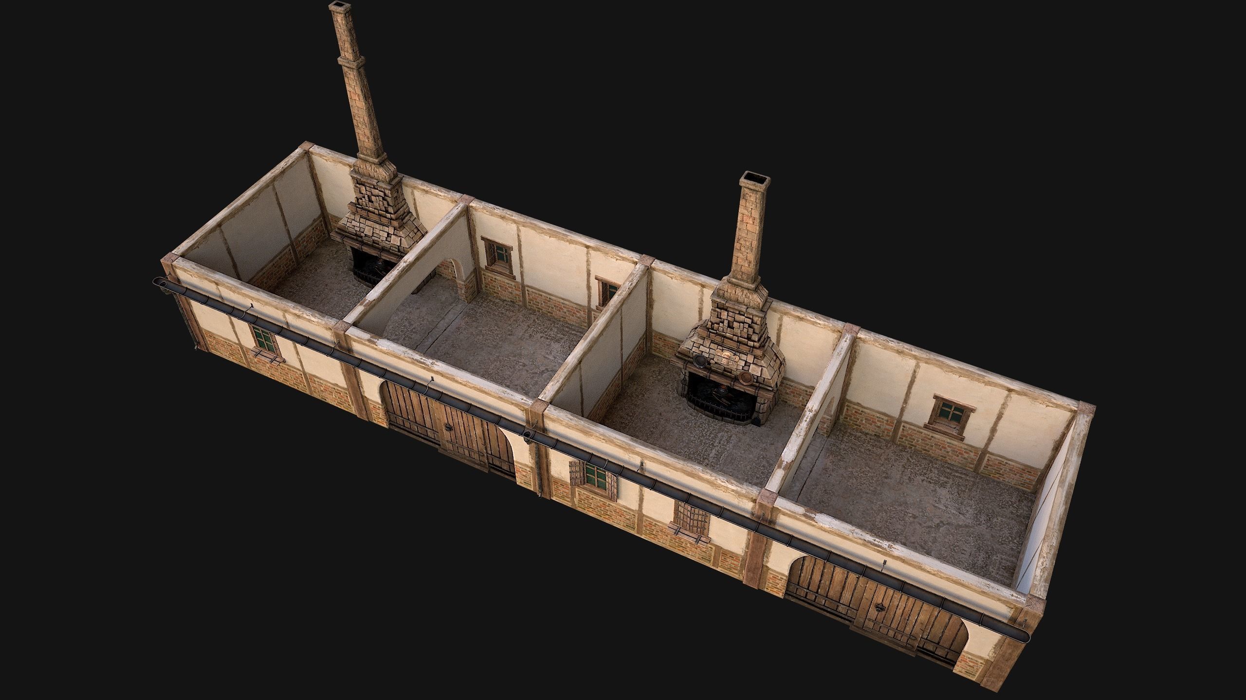 Medieval House 2 Barrack Low-poly 3D model_6