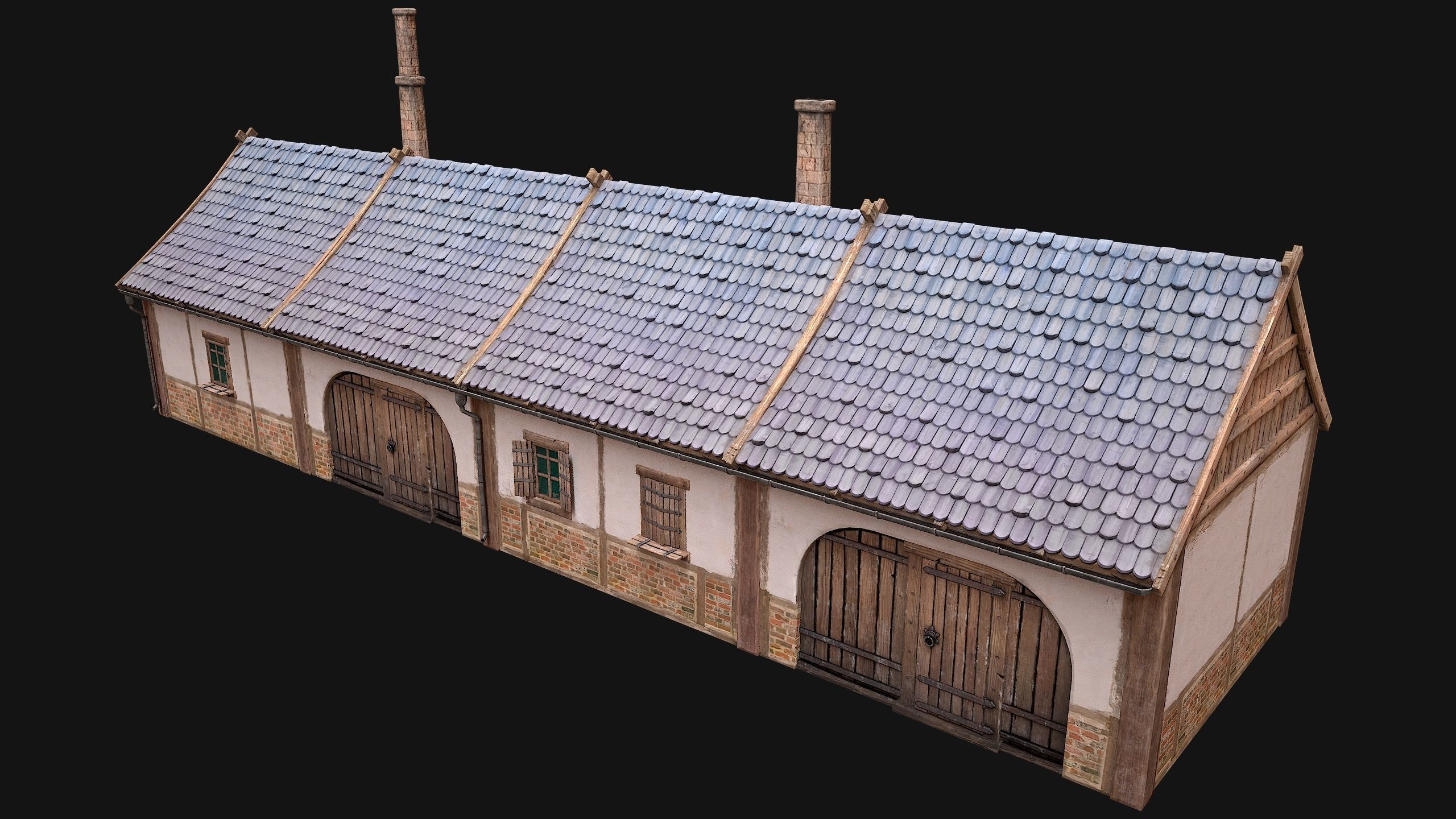 Medieval House 2 Barrack Low-poly 3D model_8
