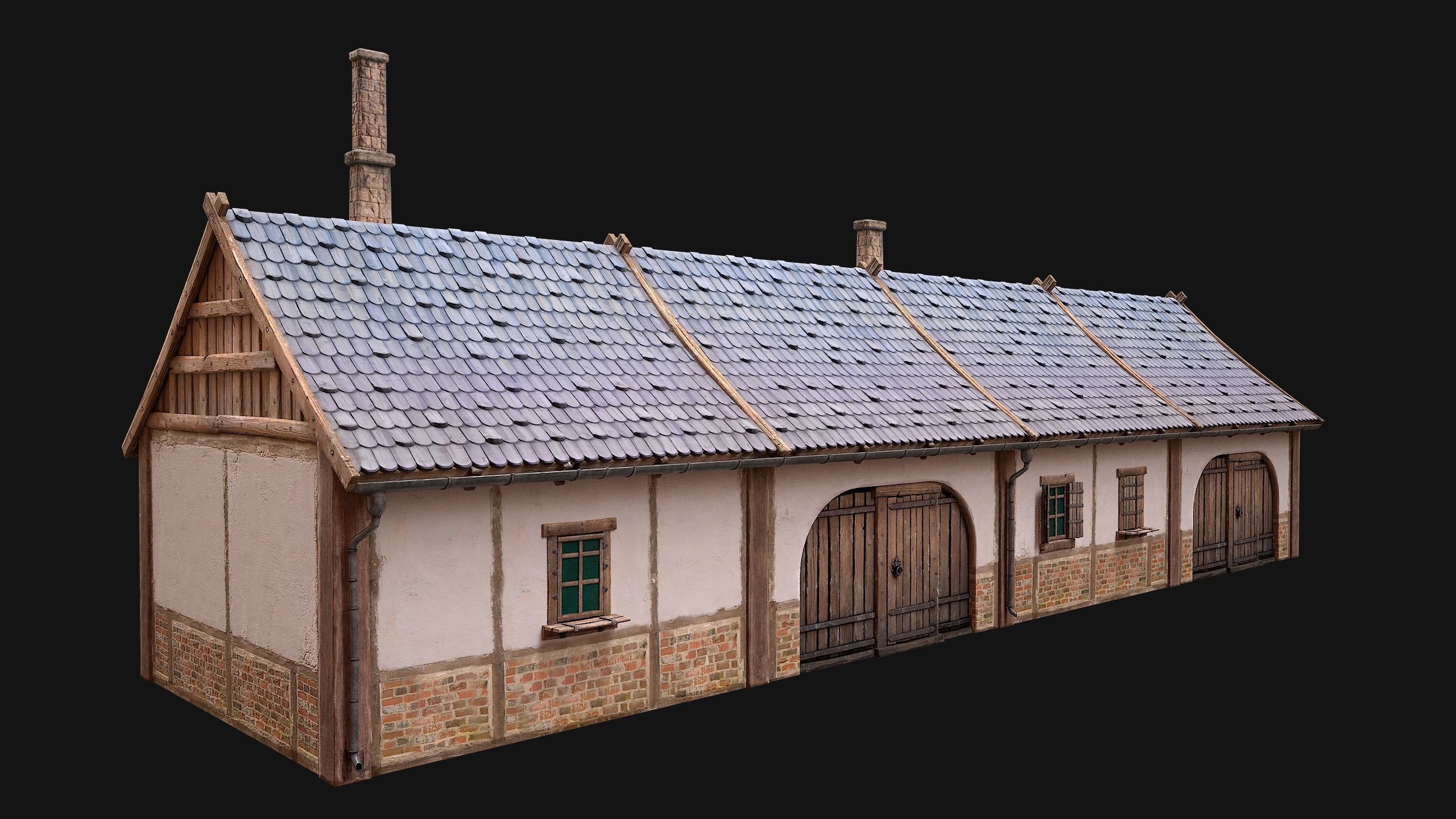 Medieval House 2 Barrack Low-poly 3D model_13