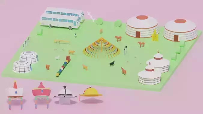 Cartoon Mongolian Grassland Pack