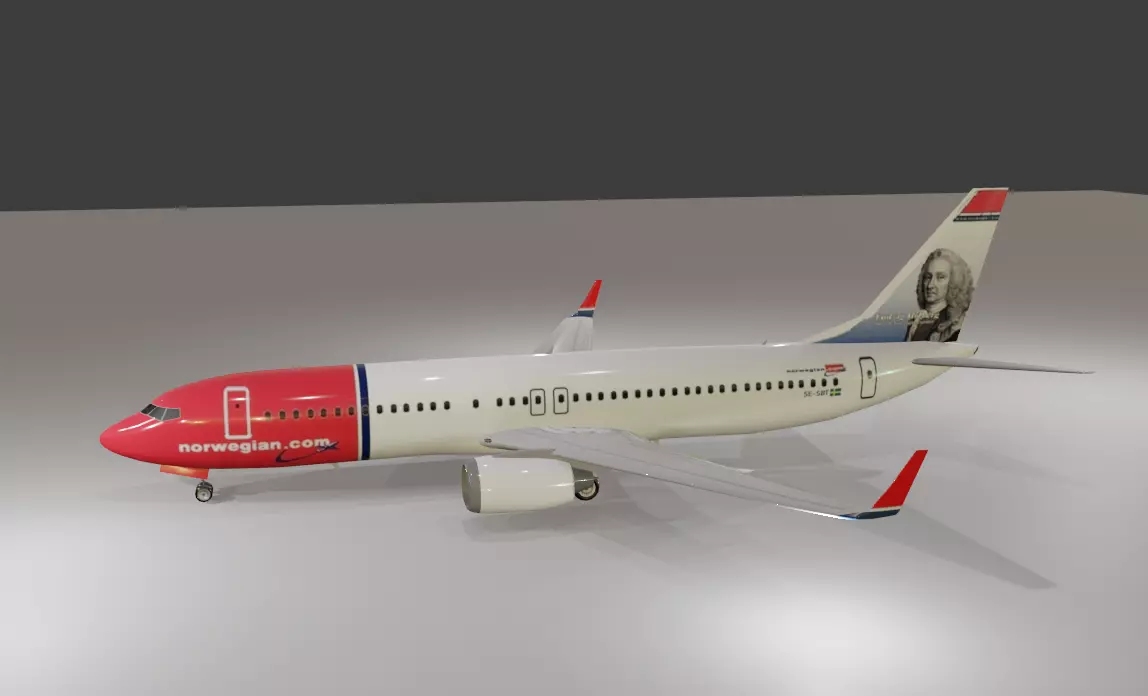 Norwegian Airlines Boeing 737-800 3D Model with cockpit Low-poly 3D model