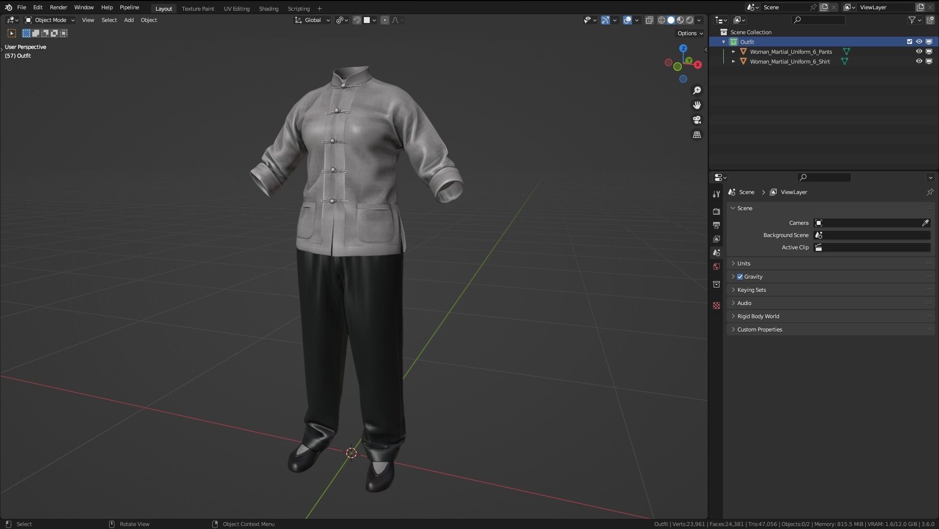 Female Martial Outfit 6 Low-poly 3D model_3