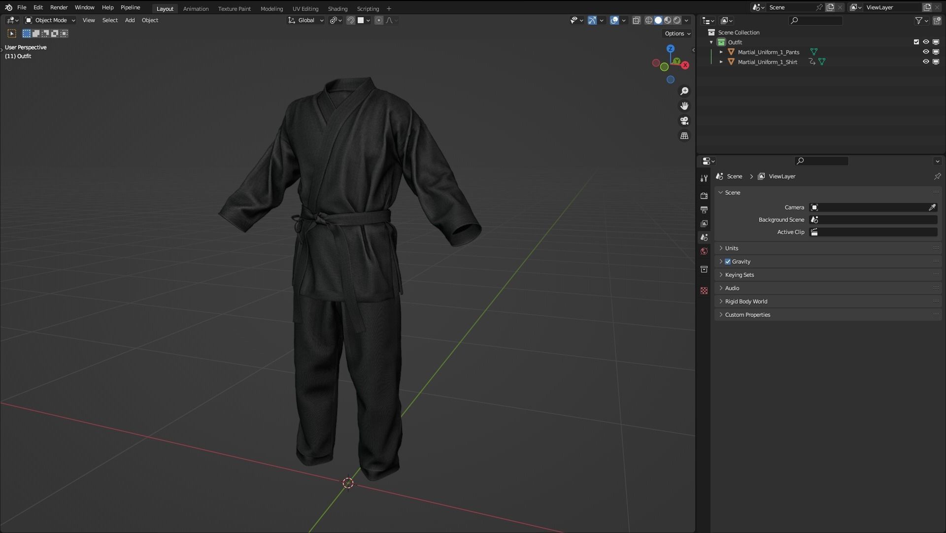 Male Martial Outfit 1 Low-poly 3D model_4