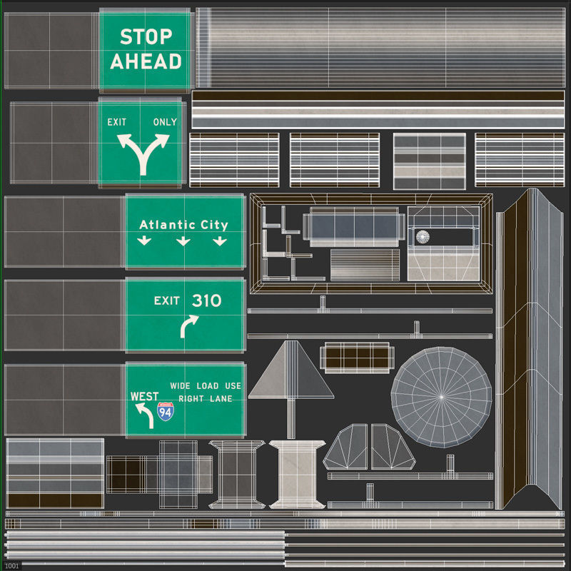 Highway Sign 05 Low-poly 3D model_17