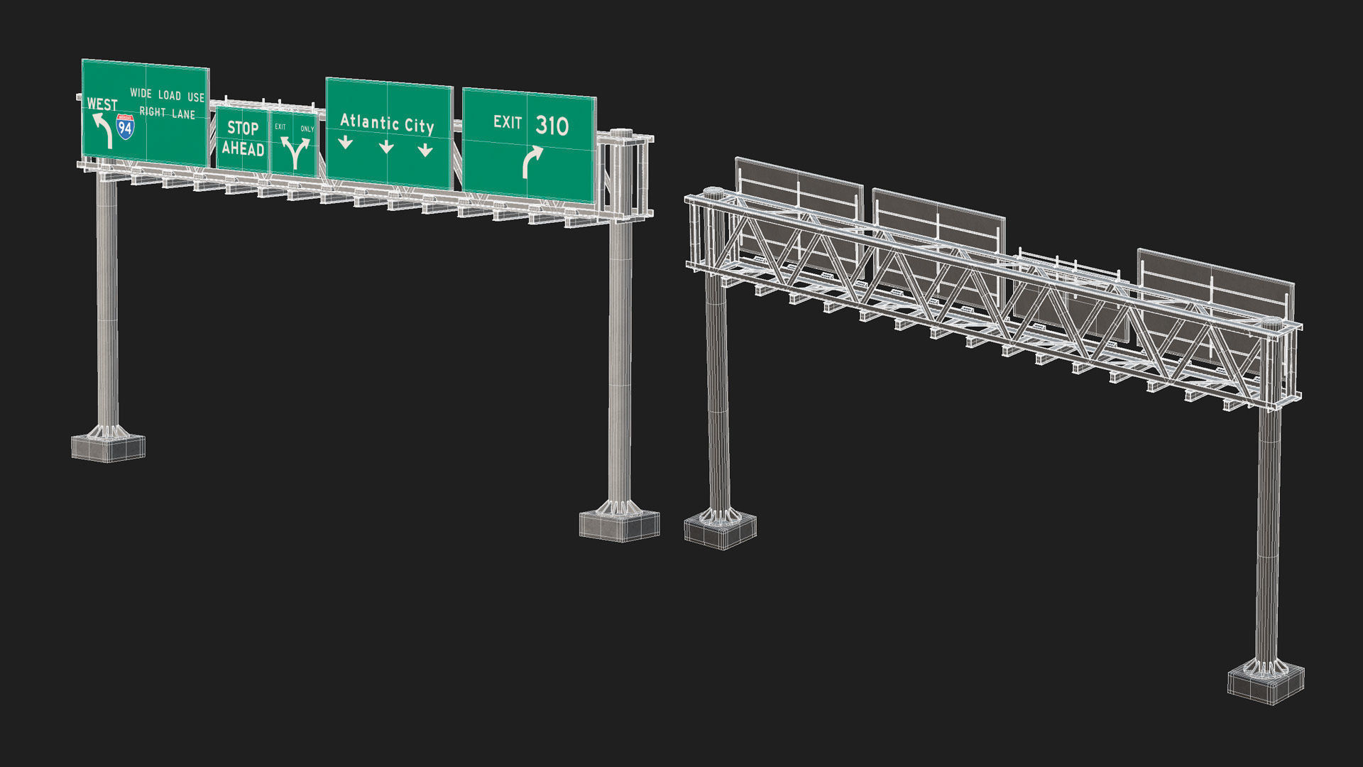 Highway Sign 05 Low-poly 3D model_16