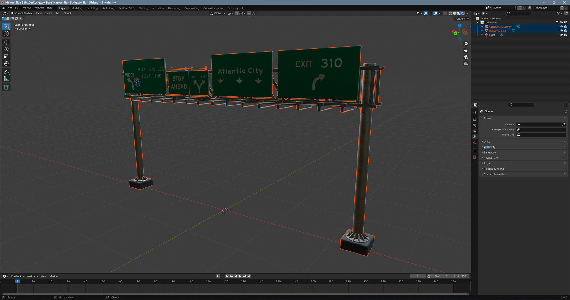 Highway Sign 05 Low-poly 3D model_12