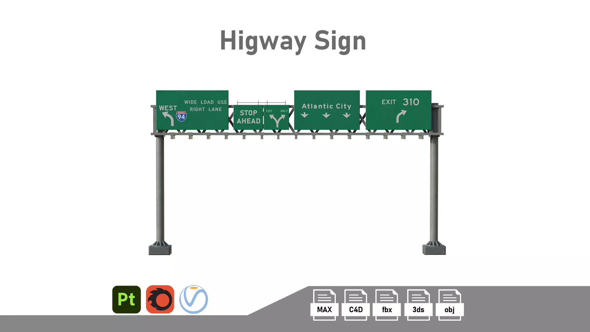 Highway Sign 05 Low-poly 3D model_0