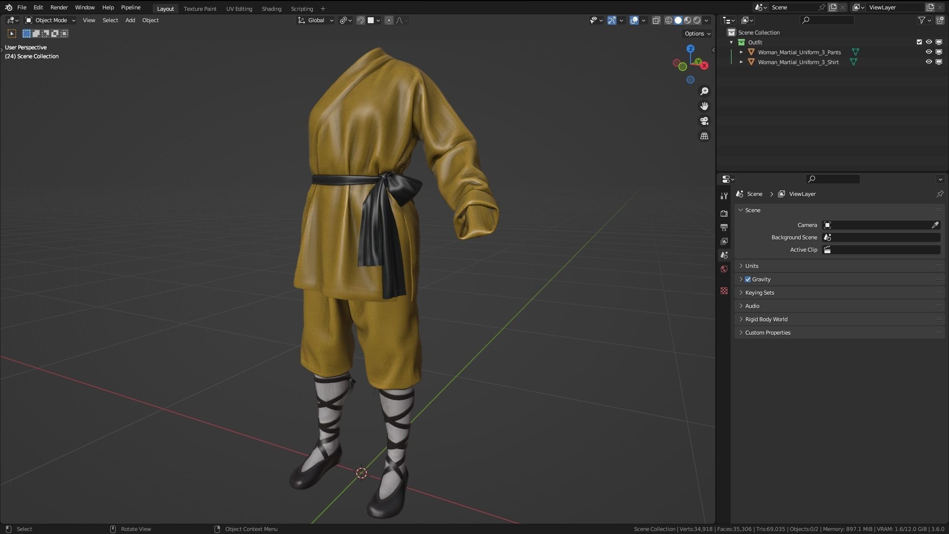 Female Martial Outfit 3 Low-poly 3D model_2