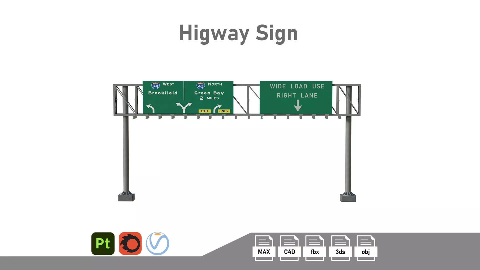 Highway Sign 06 Low-poly 3D model_0