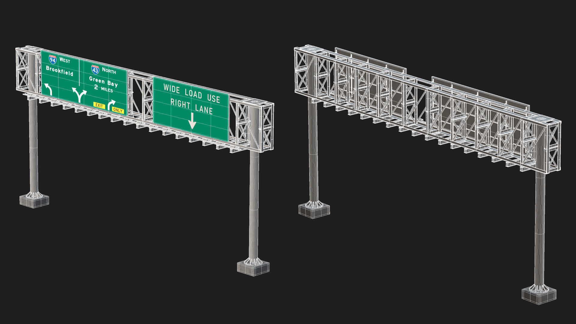 Highway Sign 06 Low-poly 3D model_16