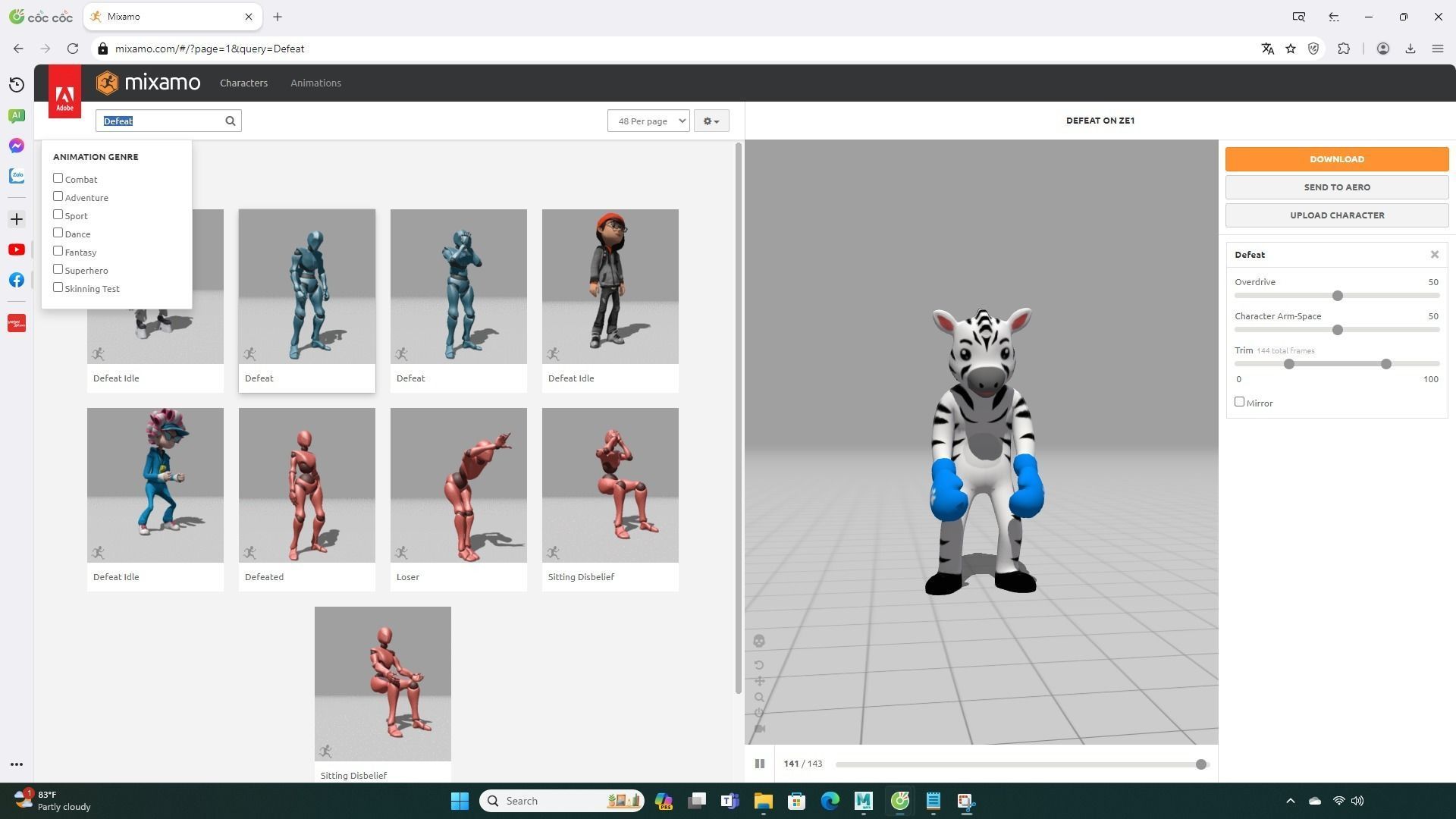 Boxing Zebra Animal Animated  Low-poly 3D model_3