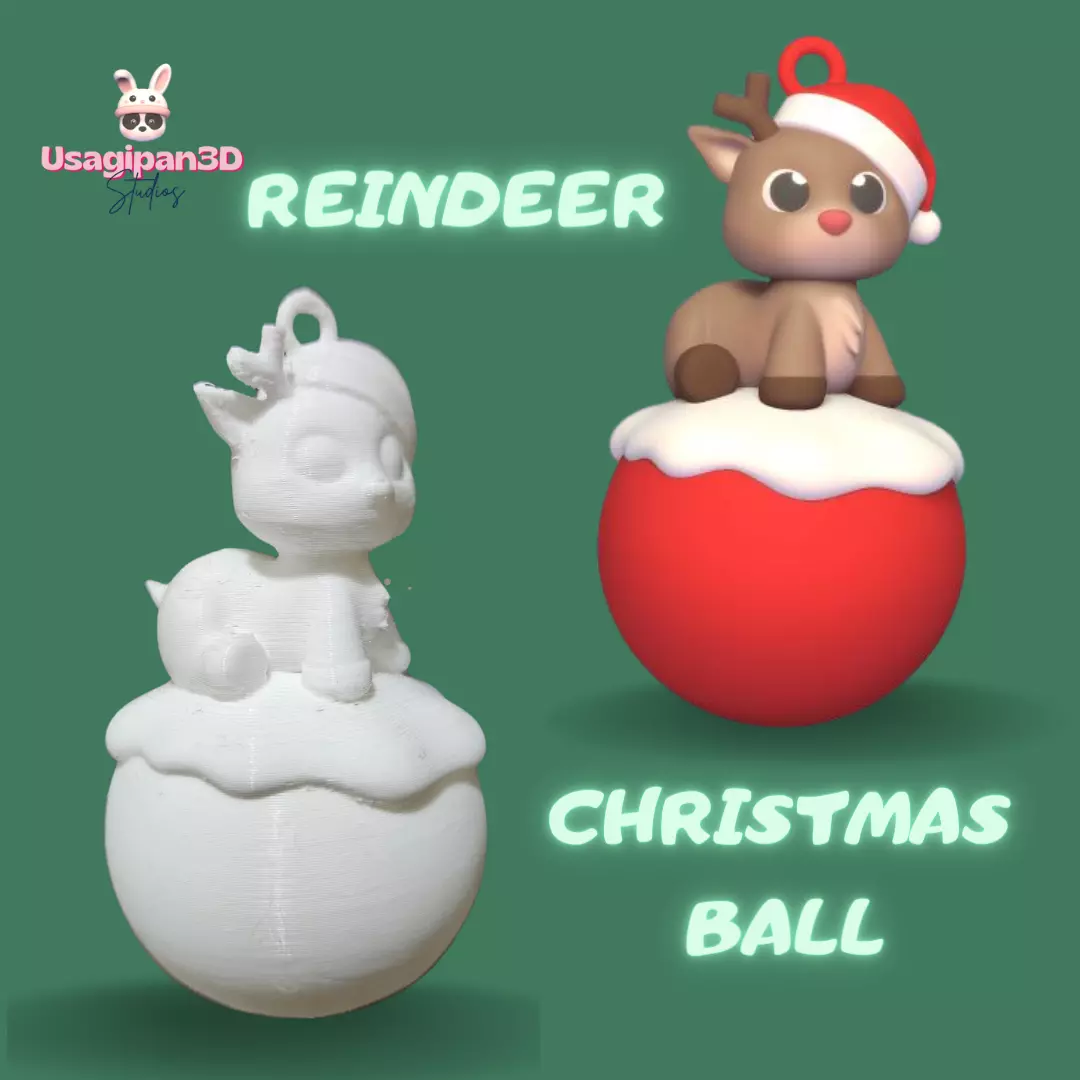 Reindeer Christmas Ball 3D print model_0