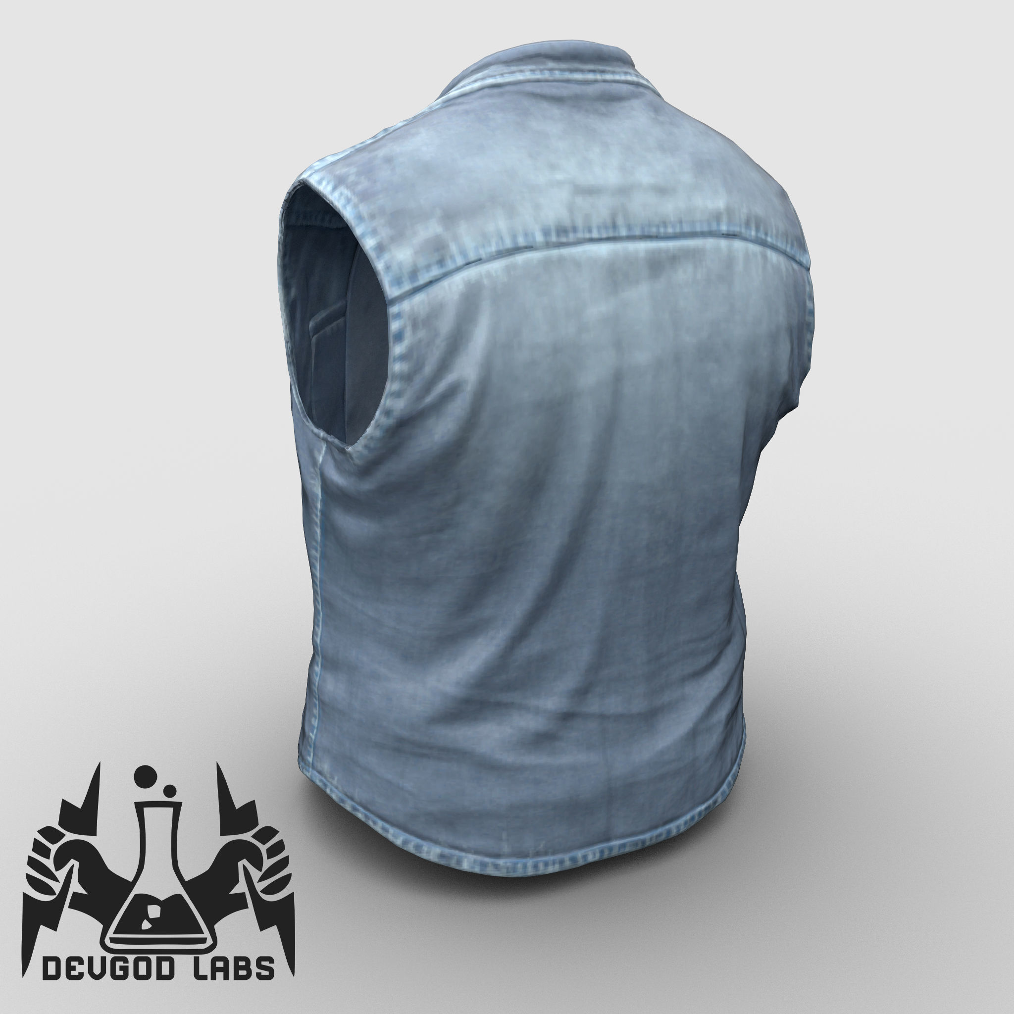 Old School Denim Biker Vest PBR Game Ready Low-poly 3D model Low-poly 3D model_2