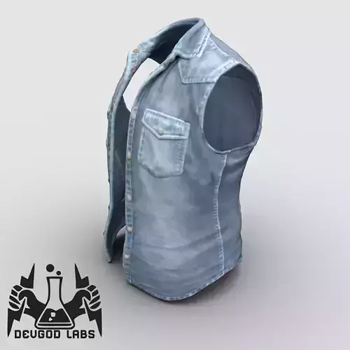 Old School Denim Biker Vest PBR Game Ready Low-poly 3D model Low-poly 3D model
